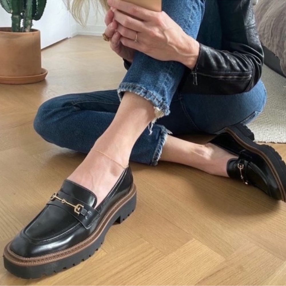 Sam Edelman Black Leather Lug Sole Loafers